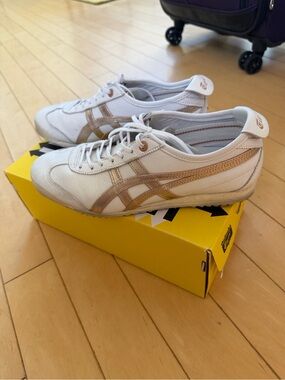 Onitsuka Tiger by Asics Women’s White Sneakers with Rose Gold Stripes